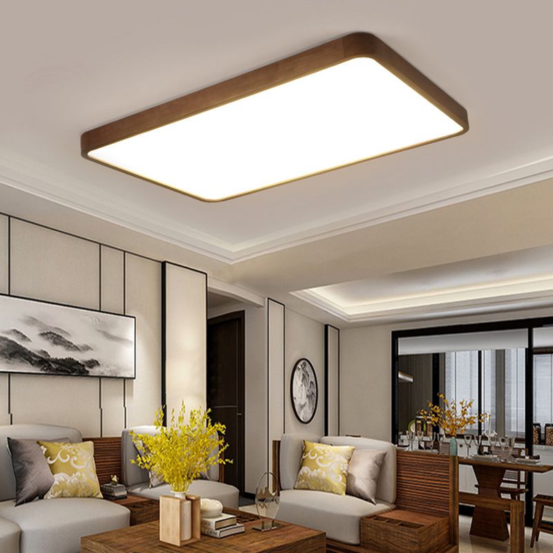 Muto Modern Geometric Walnut LED Flush Mount Ceiling Light