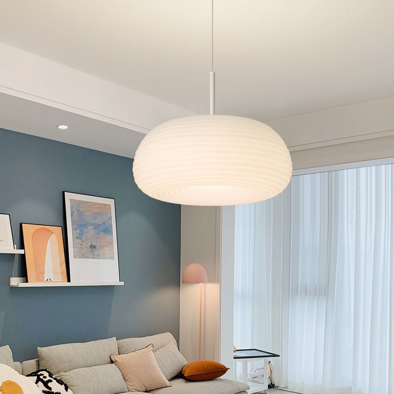Ritta Striped Minimalist Drum Shape White Pendant Light