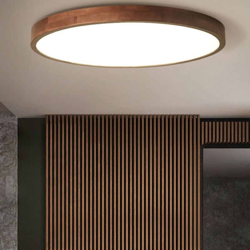 Muto Modern Geometric Walnut LED Flush Mount Ceiling Light