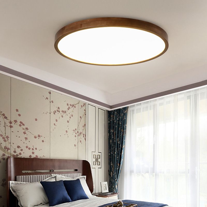 Muto Modern Geometric Walnut LED Flush Mount Ceiling Light