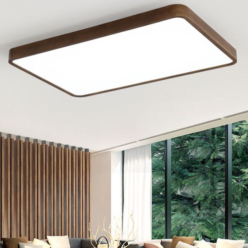 Muto Modern Geometric Walnut LED Flush Mount Ceiling Light
