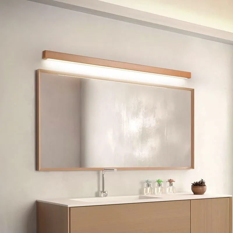 Muto Linear Mirror Wooden Front Vanity Wall Lamp
