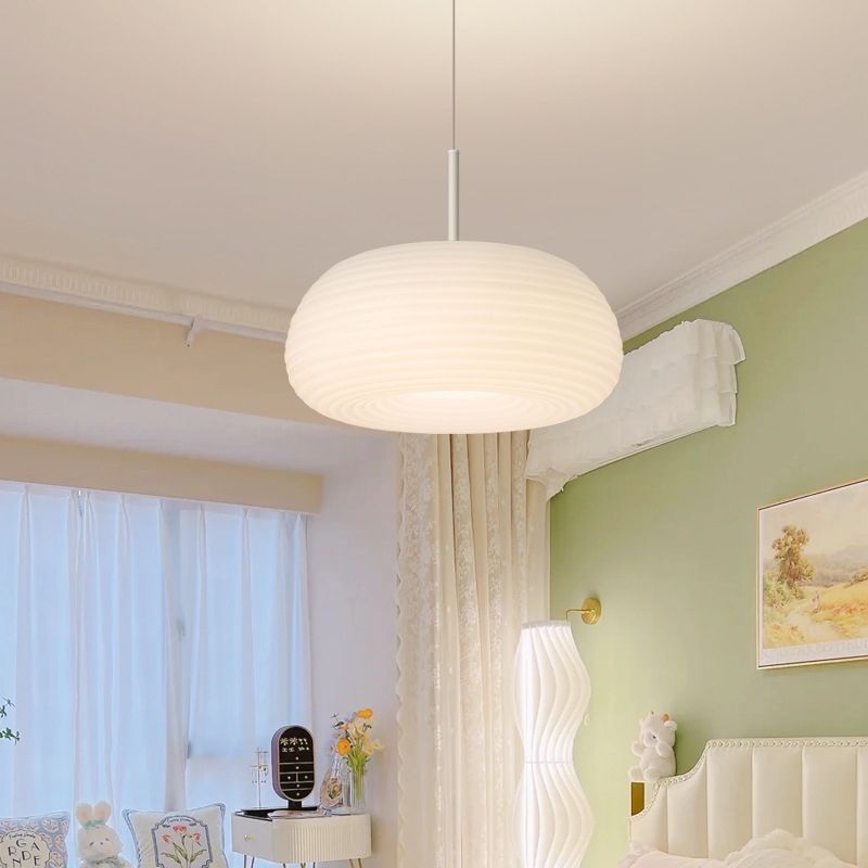 Ritta Striped Minimalist Drum Shape White Pendant Light