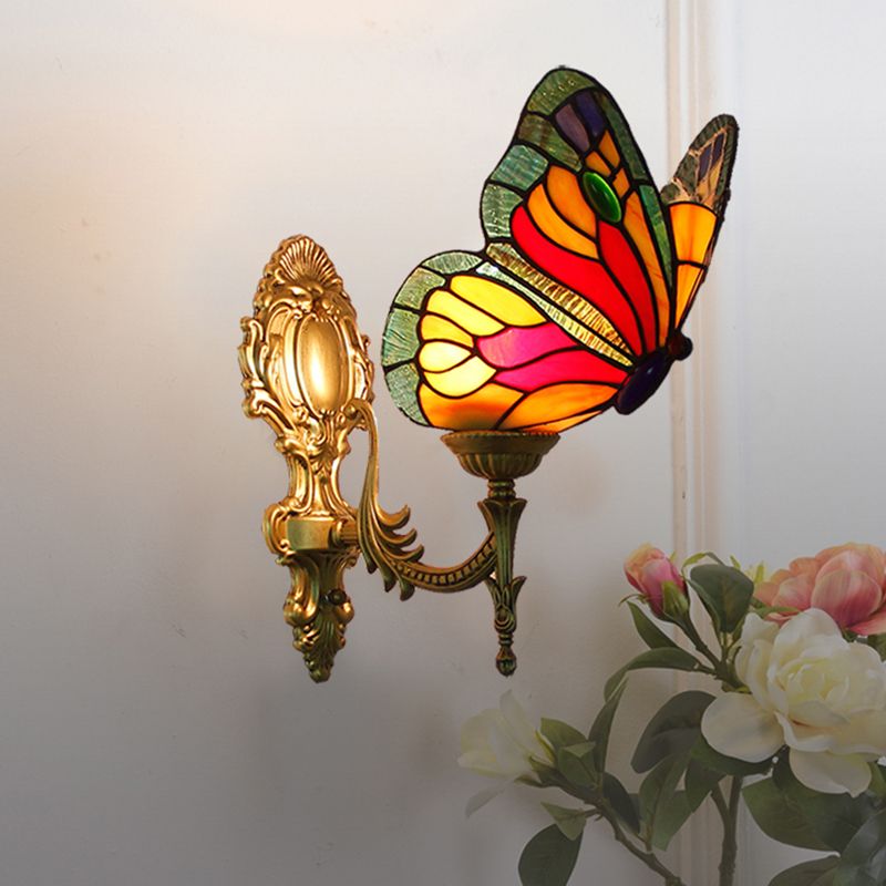 Arisha Artistic Butterfly Metal/Glass Lamps Wall, Red/Blue/Multi-Color/Light Blue
