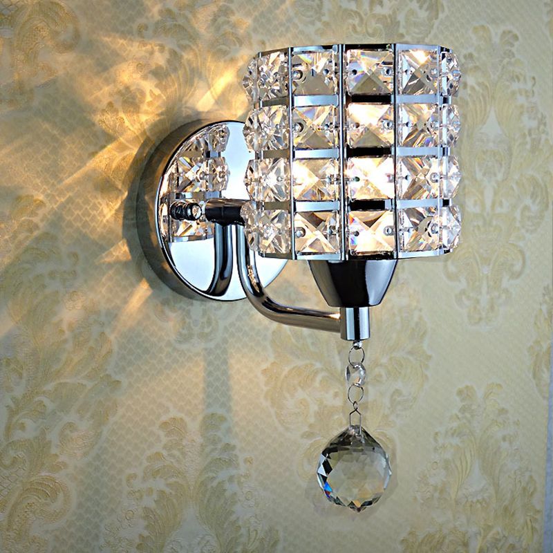 Kristy Vintage Cylinder Metal Bedside Wall Lamp, Gold/Chrome