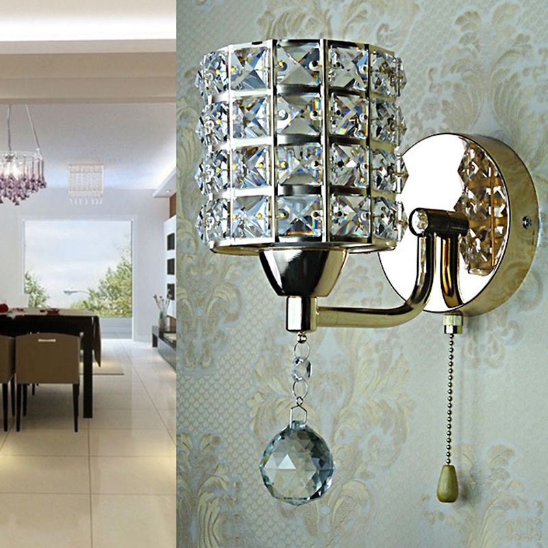 Kristy Vintage Cylinder Metal Bedside Wall Lamp, Gold/Chrome