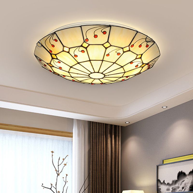 Tiffany Rustic Glass Flush Mount Ceiling Light, White, Kitchen