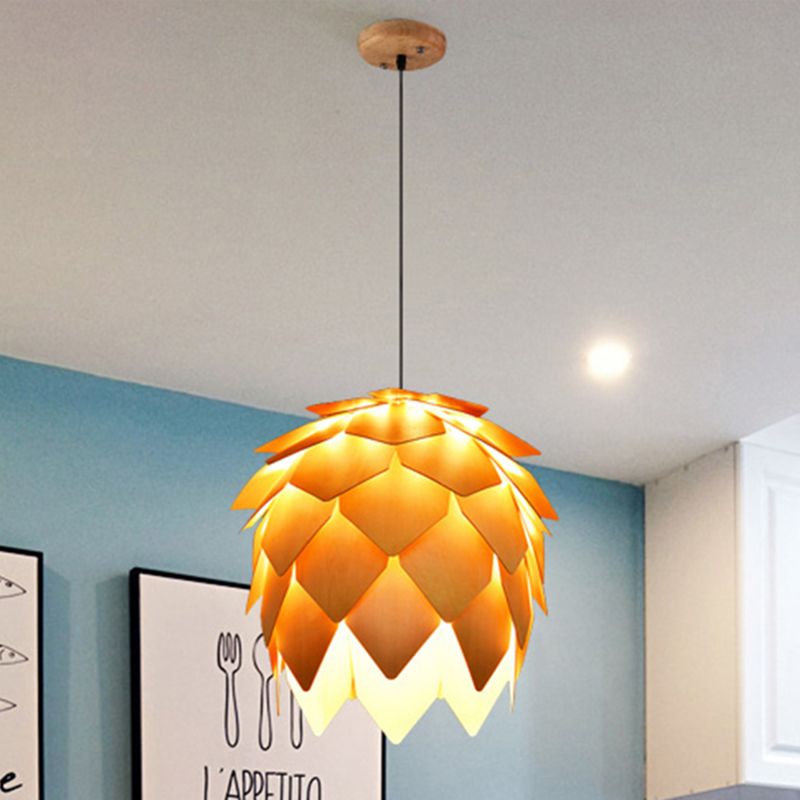 Muto Designer Pinecone Shape Wood Pendant Light