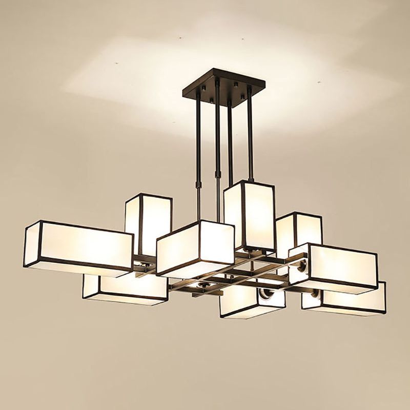 Arisha Pendant Light Square Retro, Metal/Fabric, Black/Gold, Living Room