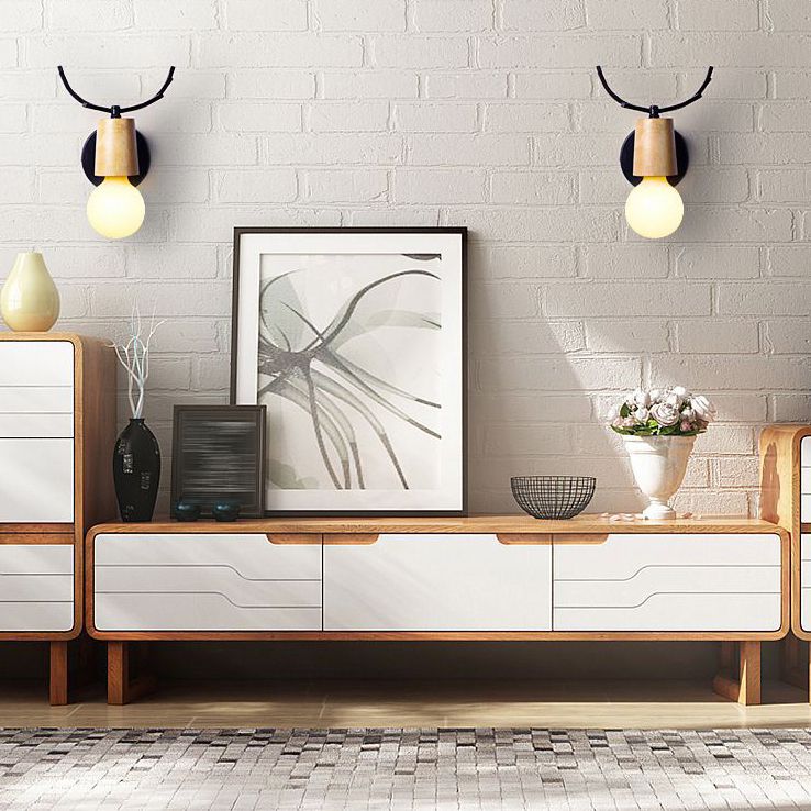 Muto Modern Antler Wood/Glass Wall Lamp, Bedroom/Bathroom