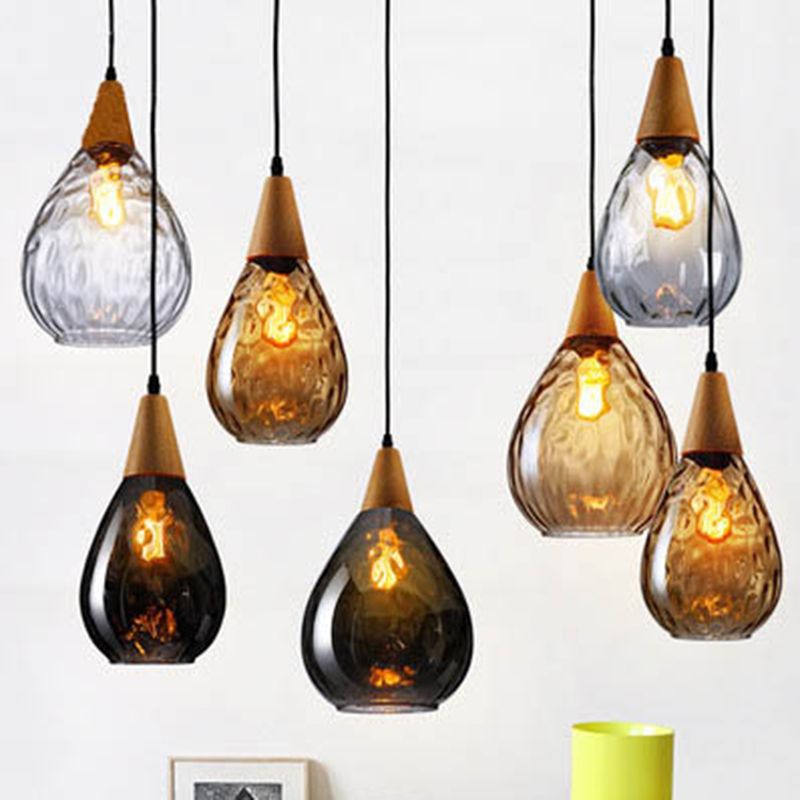 Valentina Vintage Teardrop Pendant Light, Glass/Wood