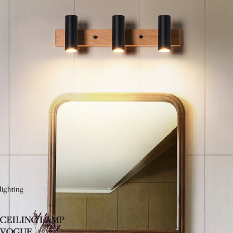 Muto Rotatable Spotlight Mirror Front Vanity Wall Lamp, Wood/Metal
