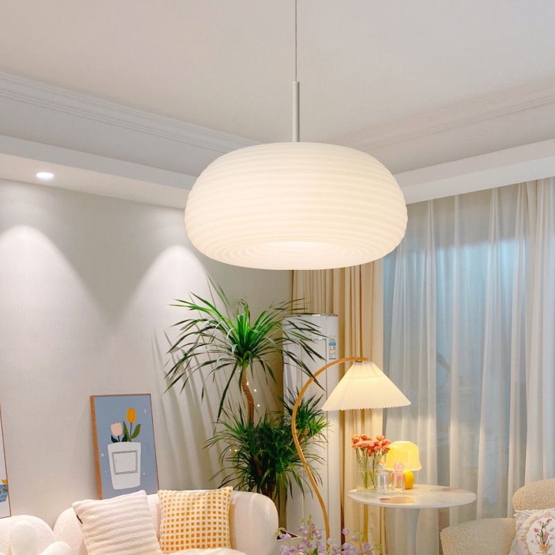 Ritta Striped Minimalist Drum Shape White Pendant Light