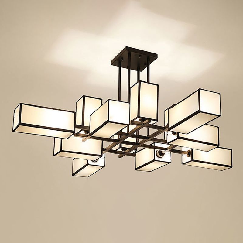 Arisha Pendant Light Square Retro, Metal/Fabric, Black/Gold, Living Room