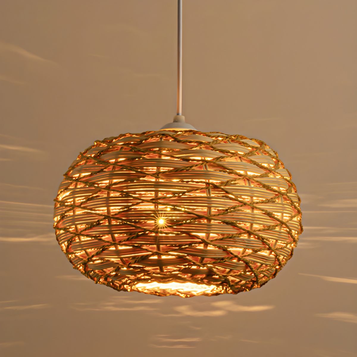 Ritta Boho Retro LED Pendant Light Wood Rattan Bedroom/Restaurant