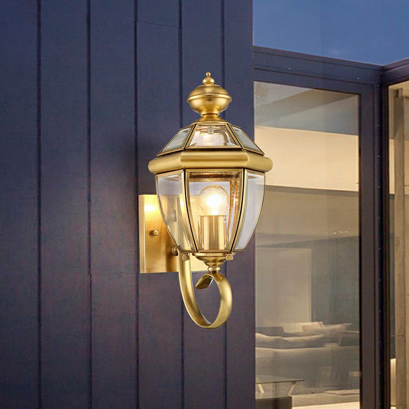 Ray Vintage Lantern Metal Outdoor Wall Lamp, Gold