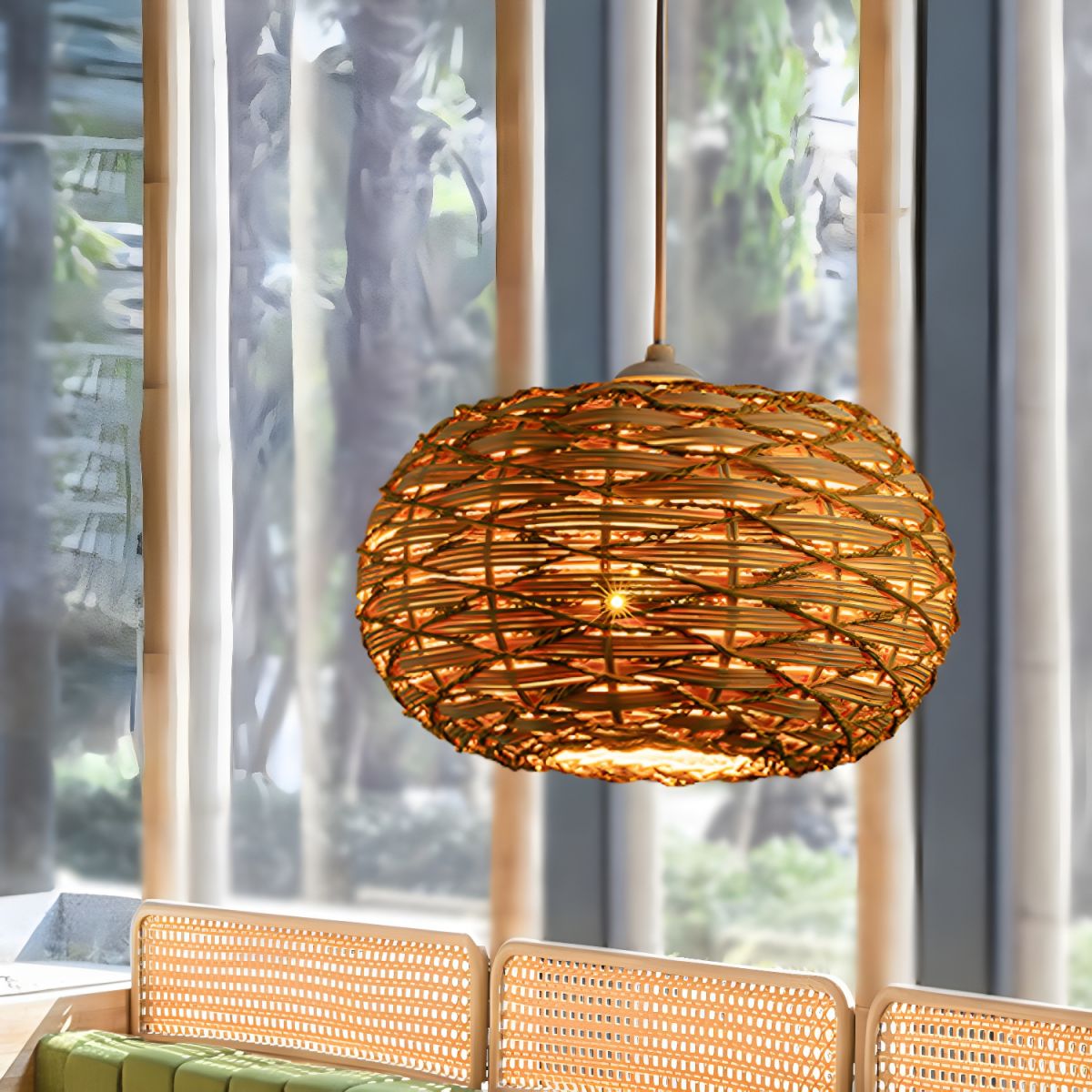Ritta Boho Retro LED Pendant Light Wood Rattan Bedroom/Restaurant