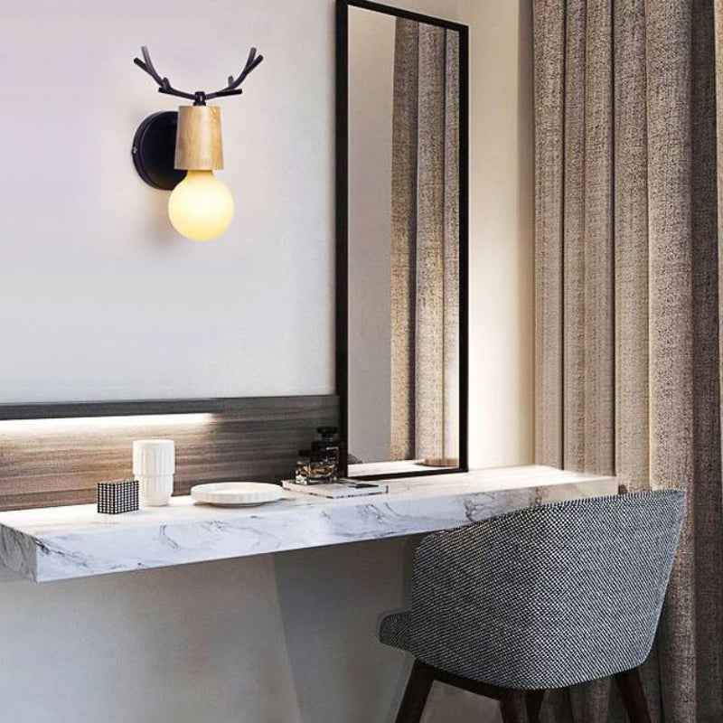 Muto Modern Antler Wood/Glass Wall Lamp, Bedroom/Bathroom
