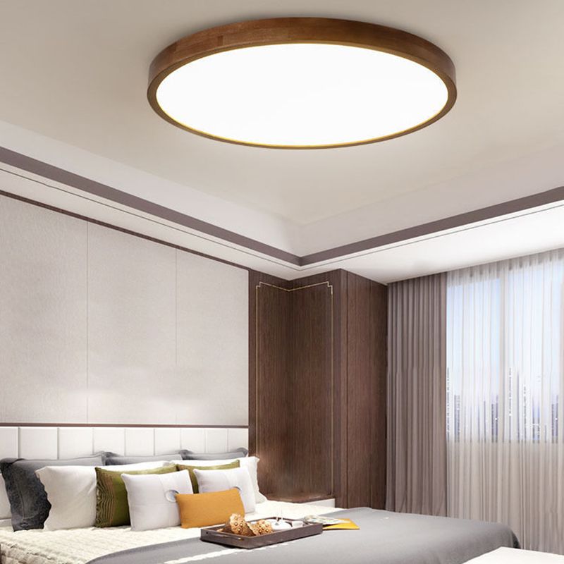 Muto Modern Geometric Walnut LED Flush Mount Ceiling Light