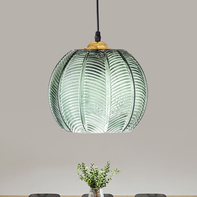 Aira Green Nordic Artistic Ribbed Glass Pendant Light