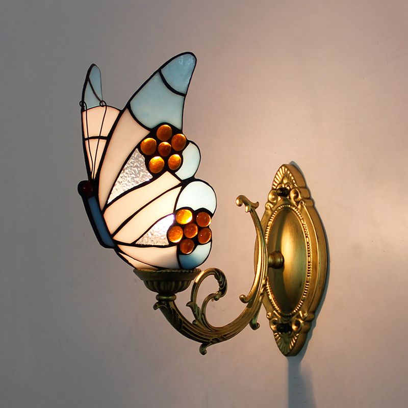 Arisha Artistic Butterfly Metal/Glass Lamps Wall, Red/Blue/Multi-Color/Light Blue
