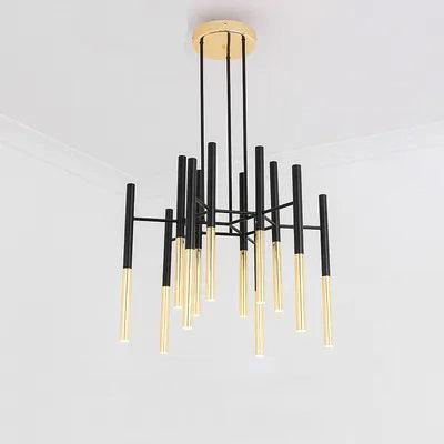 Solara Chandelier Modern Rods Black Gold - Letslighting