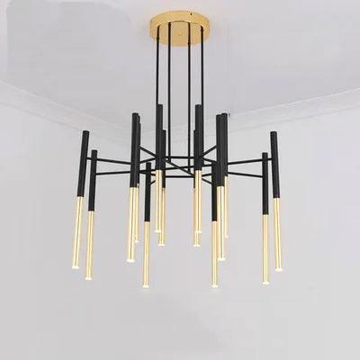 Solara Chandelier Modern Rods Black Gold - Letslighting