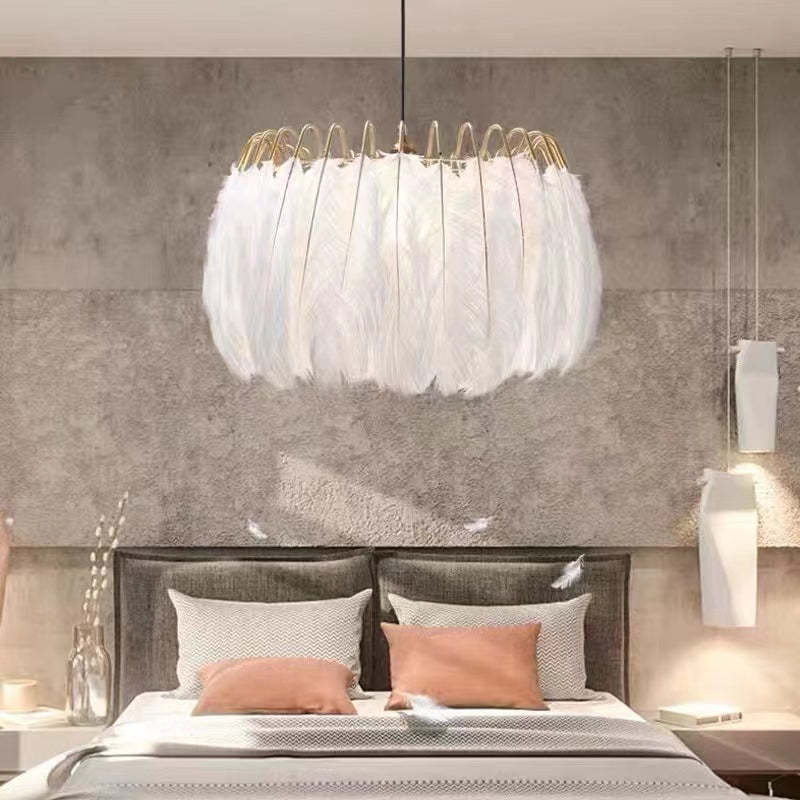 O'Moore Elegant Feather Pendant Light, Black/White, Bedroom/Living Room