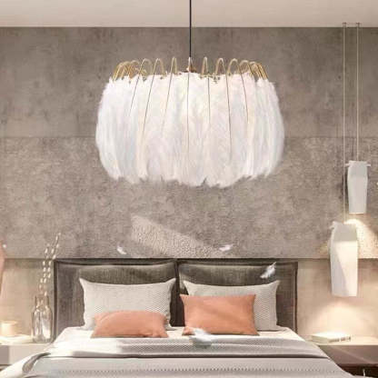 O'Moore Elegant Feather Pendant Light, Black/White, Bedroom/Living Room