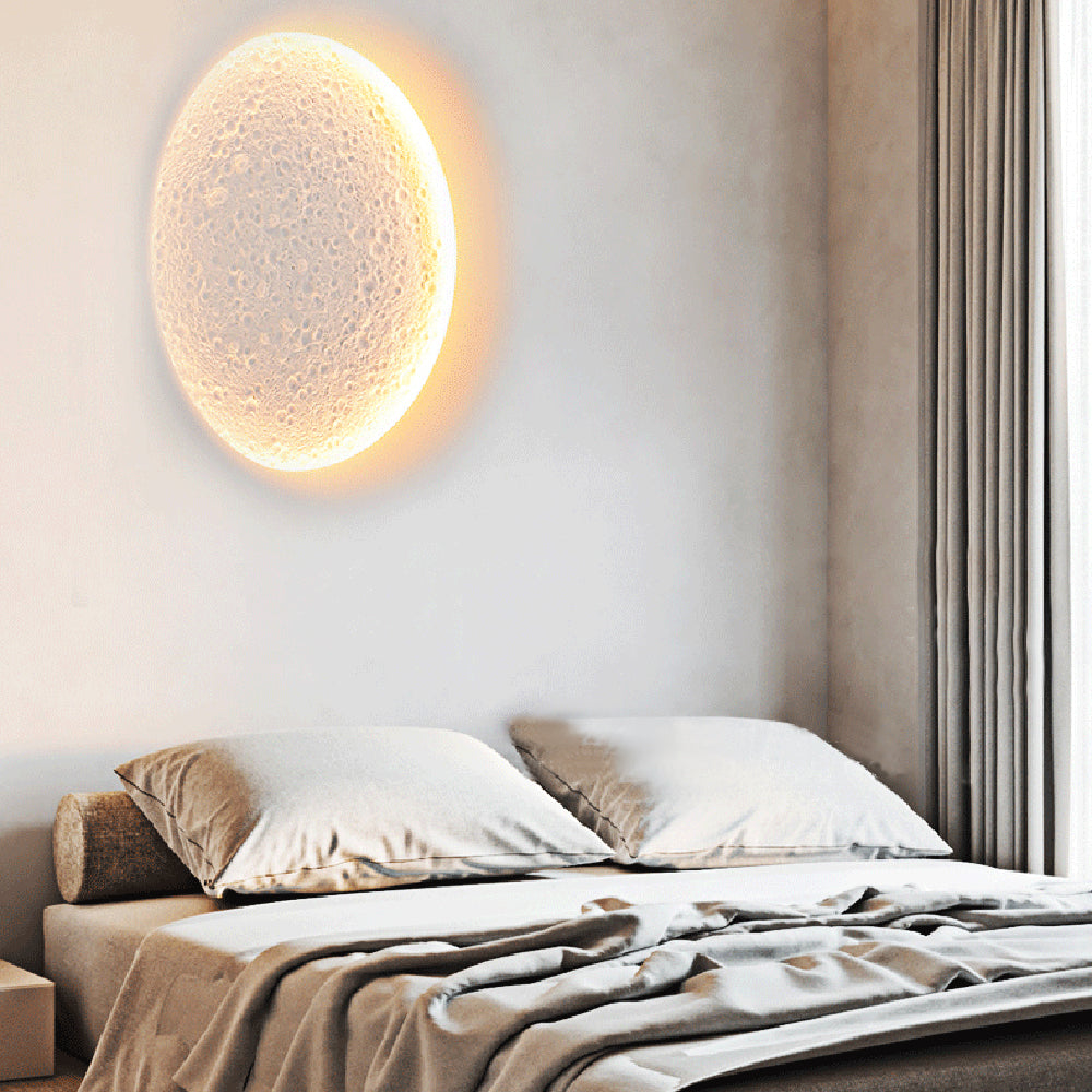 Aria Decorative Moon Metal/Gypsum Wall Lamp, White