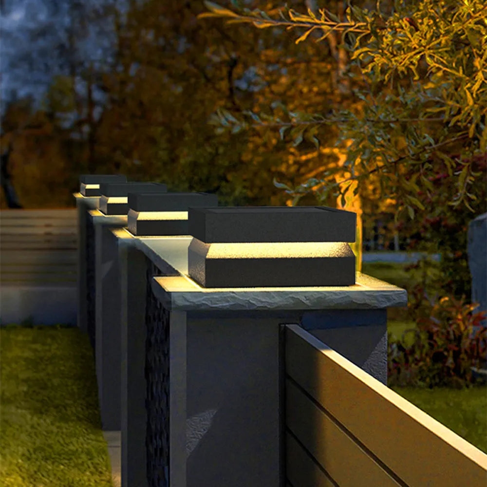 Ray Modern Concave Metal Black Outdoor Lamps, Solar