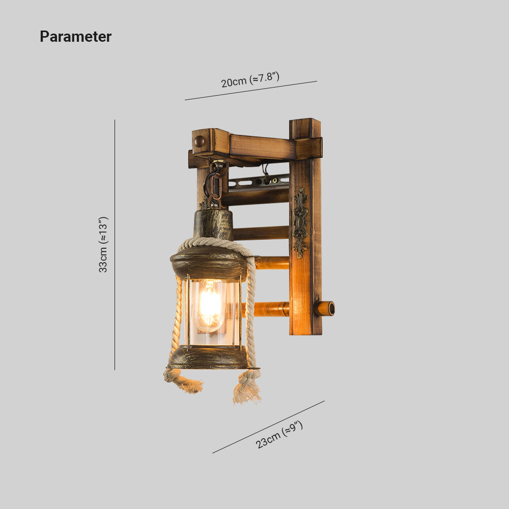 Epoch Vintage Lantern Shape Wood Metal Wall Lamp