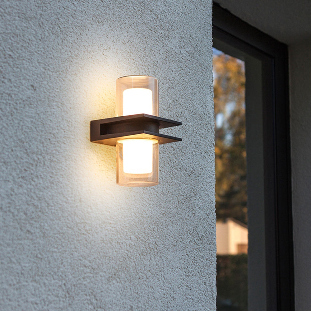 Ray Modern Cylindrical Metal Outdoor Wall Lamp With 2 Heads, Black