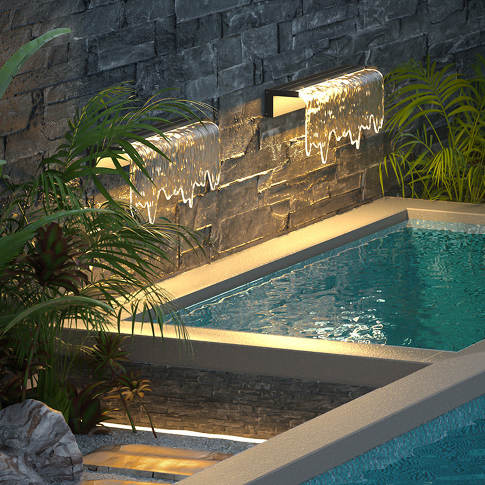 Ray Modern Minimalist Water Texture Metal/Acrylic Solar Waterproof Outdoor Wall Lamp, Black