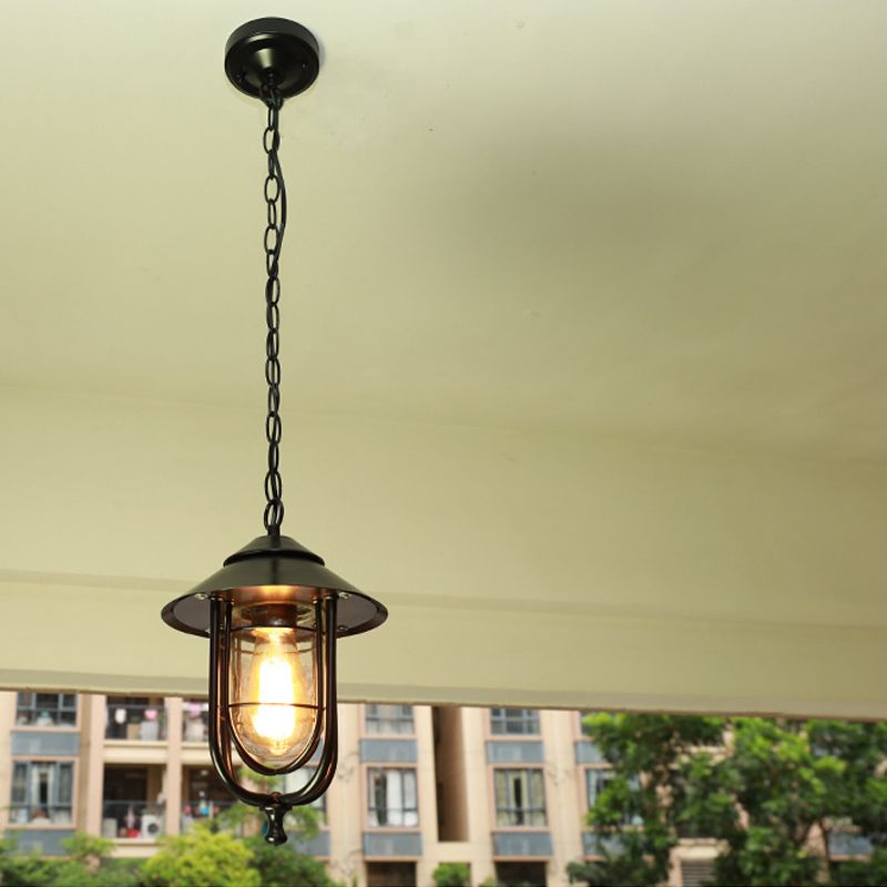 Ray Retro Lantern Metal Pendant Light, Black/Bronze