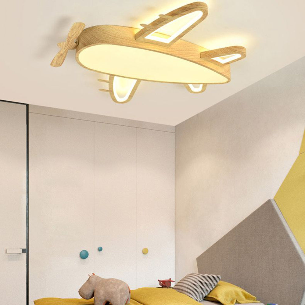 Arisha Modern Art Deco Airplane Flush Mount Ceiling Light, Wood/Dark Wood