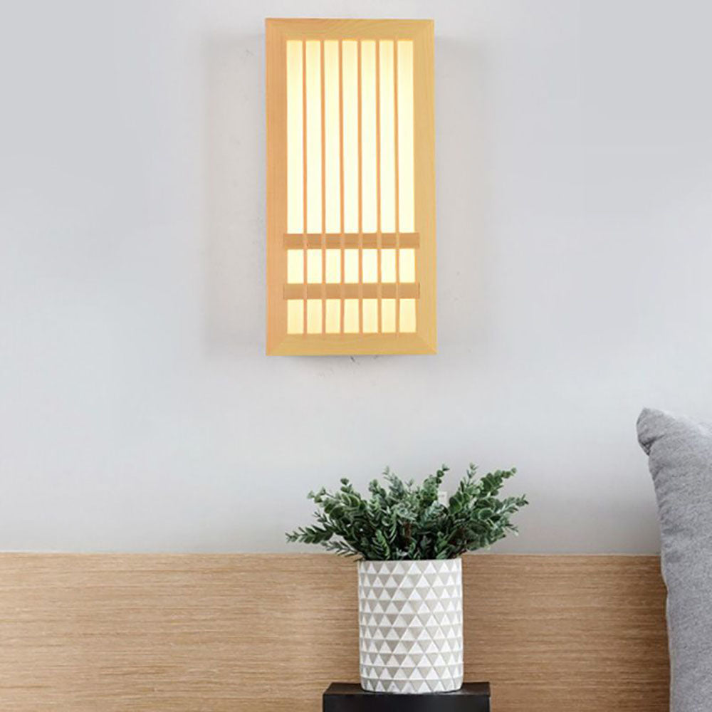 Muto Wall Lamp Rectangular Rustic, Wood/Acrylic, Log Color, Bedroom