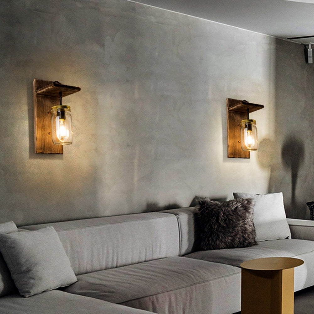 Epoch Vintage Jar Shape Wood Metal Wall Lamp