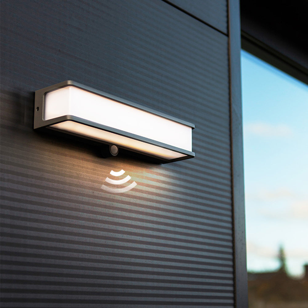 Ray Modern Minimalist Rectangular Acrylic Sensor Solar Outdoor Wall Lamp, Black/White