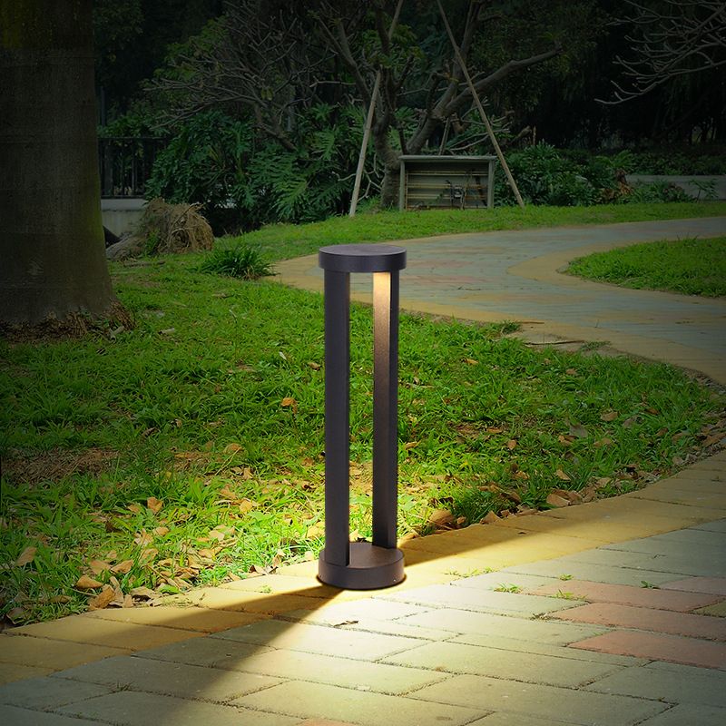Ray Minimalist Cylindrical Hollow Solar Outdoor Path Light, Black