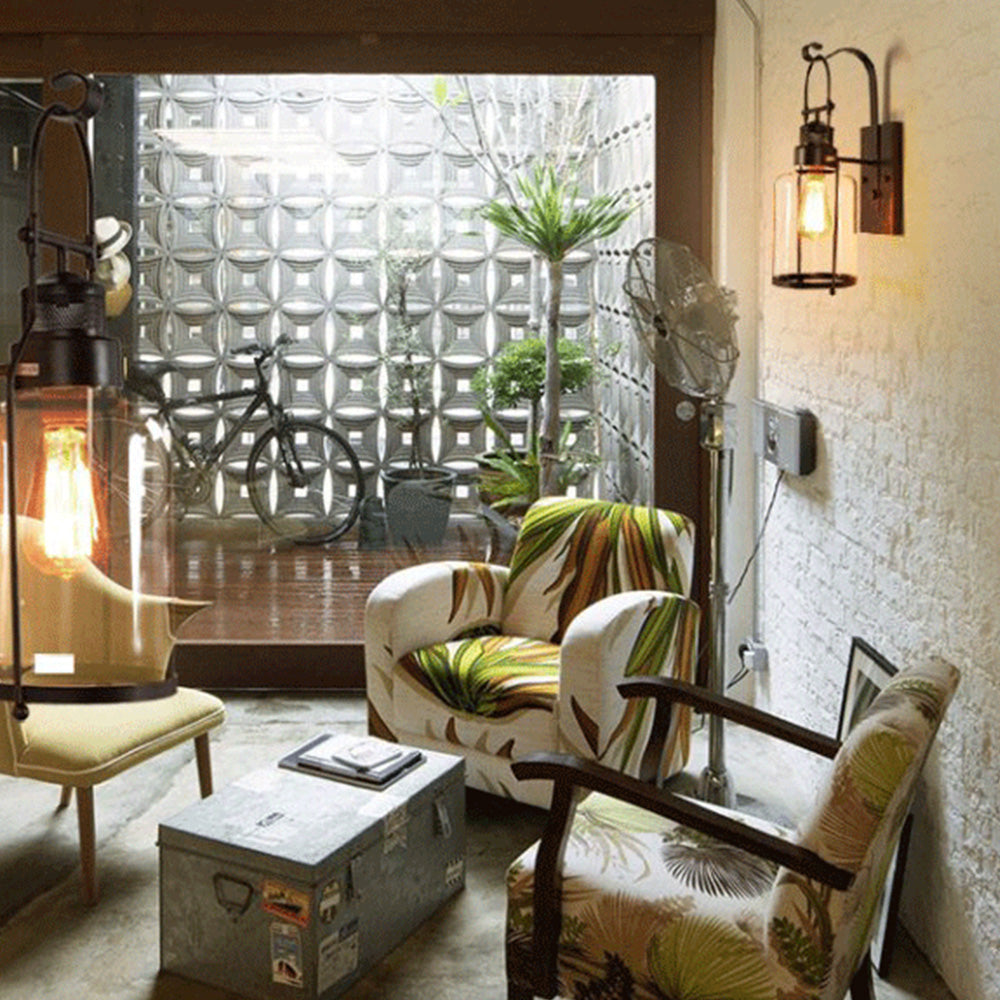 Silva Vintage Lantern Glass/Metal Wall Lamp, Black/Rusty