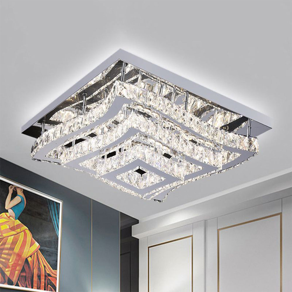 Kristy Luxury Square Metal/Glass Flush Mount Ceiling Light, Living Room