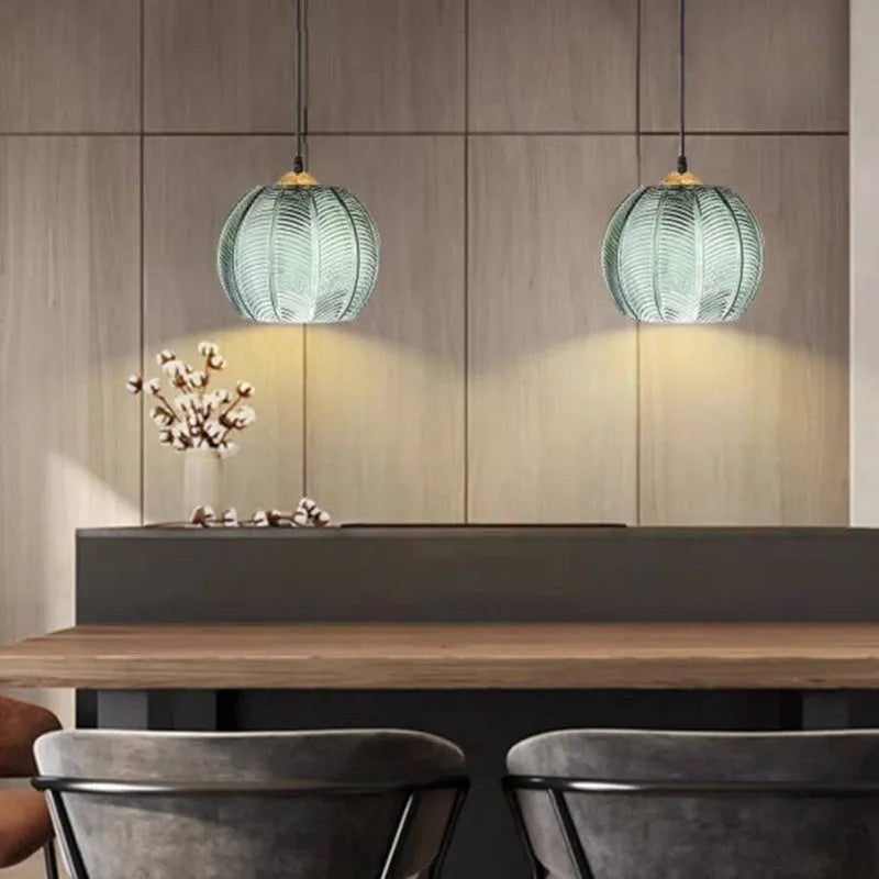 Aira Green Nordic Artistic Ribbed Glass Pendant Light