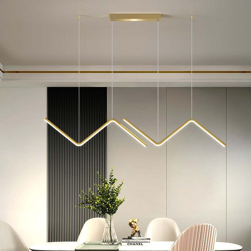 Arisha Modern Wavy linear Pendant Light Double, Black/Gold