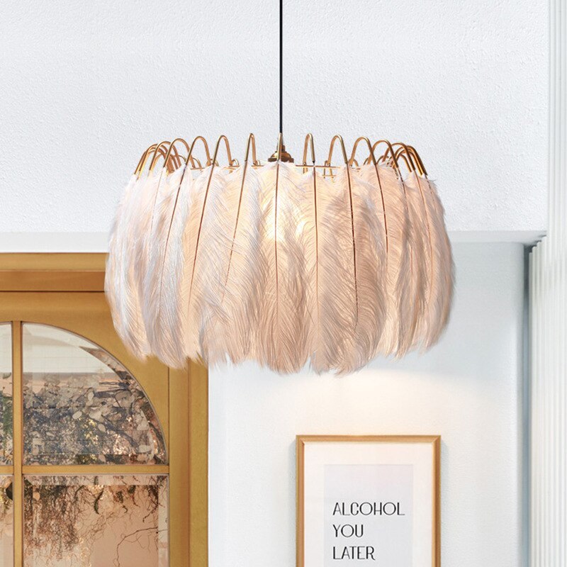 O'Moore Elegant Feather Pendant Light, Black/White, Bedroom/Living Room