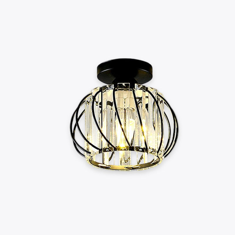 Arisha Modern Globe Crystal Cage Ceiling Light, Black/Gold