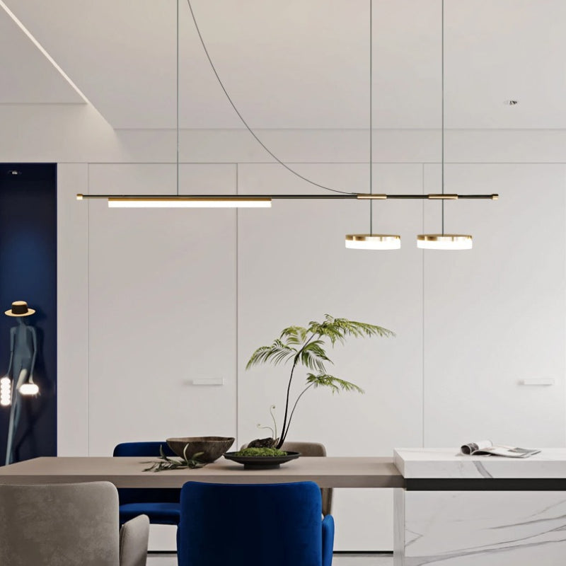 Aria Modern Long LED Pendant Light Black Metal Dining Room