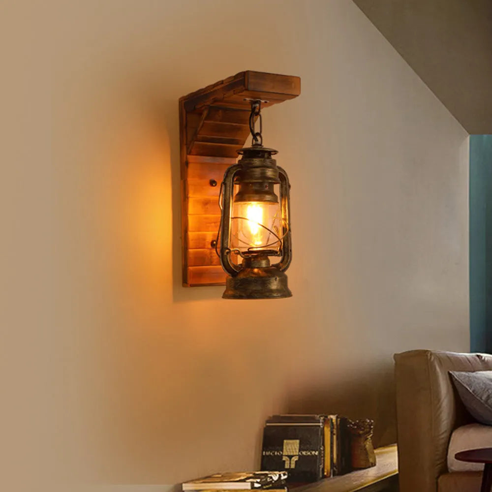 Epoch Lantern Vintage Wooden Rustic Wall Lamp
