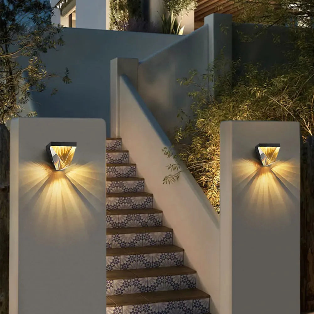 Ray Waterproof Diamond Shape Metal/Crystal Outdoor Wall Lamp, Gold/Black