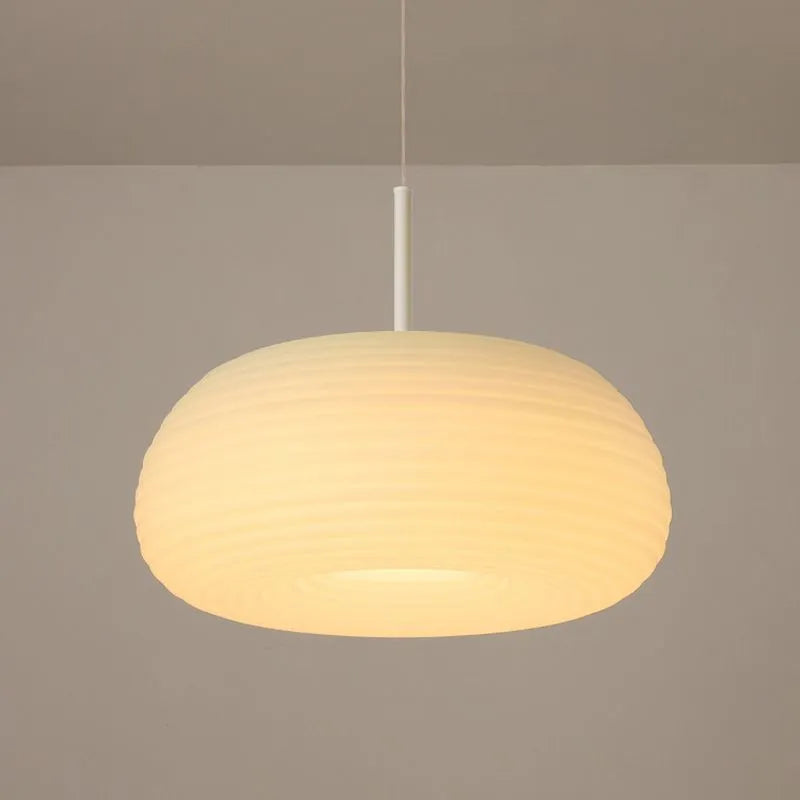 Ritta Striped Minimalist Drum Shape White Pendant Light